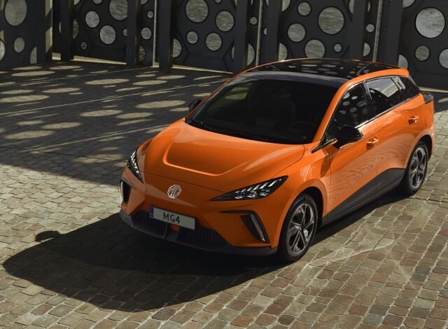 MG4 hatchback on display at Hedin Automotive Finland dealership showroom in H1 2026 representing MG Motor Finland 780 unit half year total driven by MG4 340 units ZS EV 190 units and MG5 estate 155 units