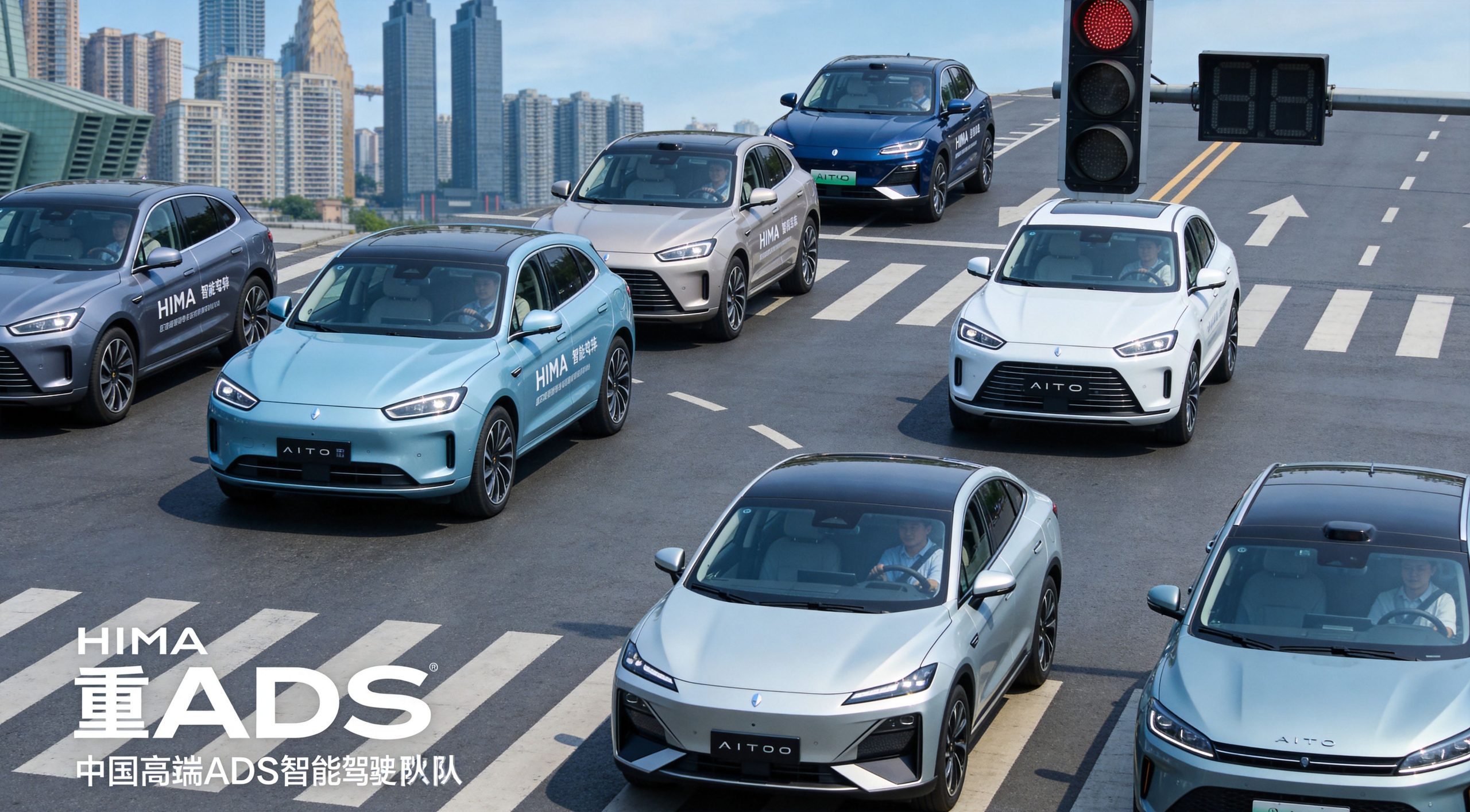 HIMA Huawei ADS 4 intelligent-driving vehicle lineup in urban traffic