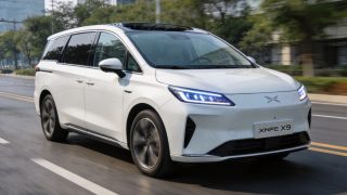 XPeng X9 electric MPV on city road
