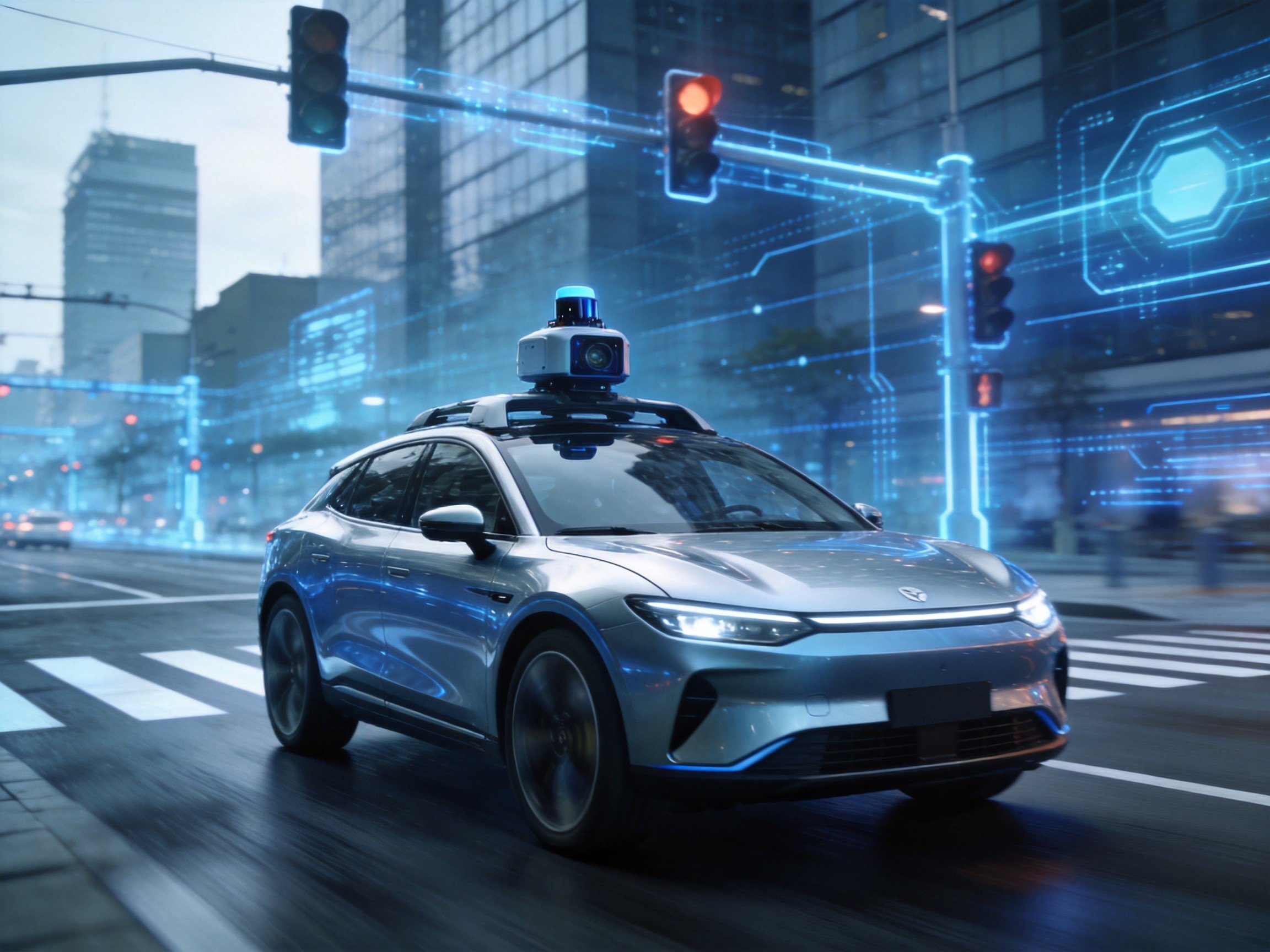 Smart connected vehicle on autonomous highway with V2X infrastructure