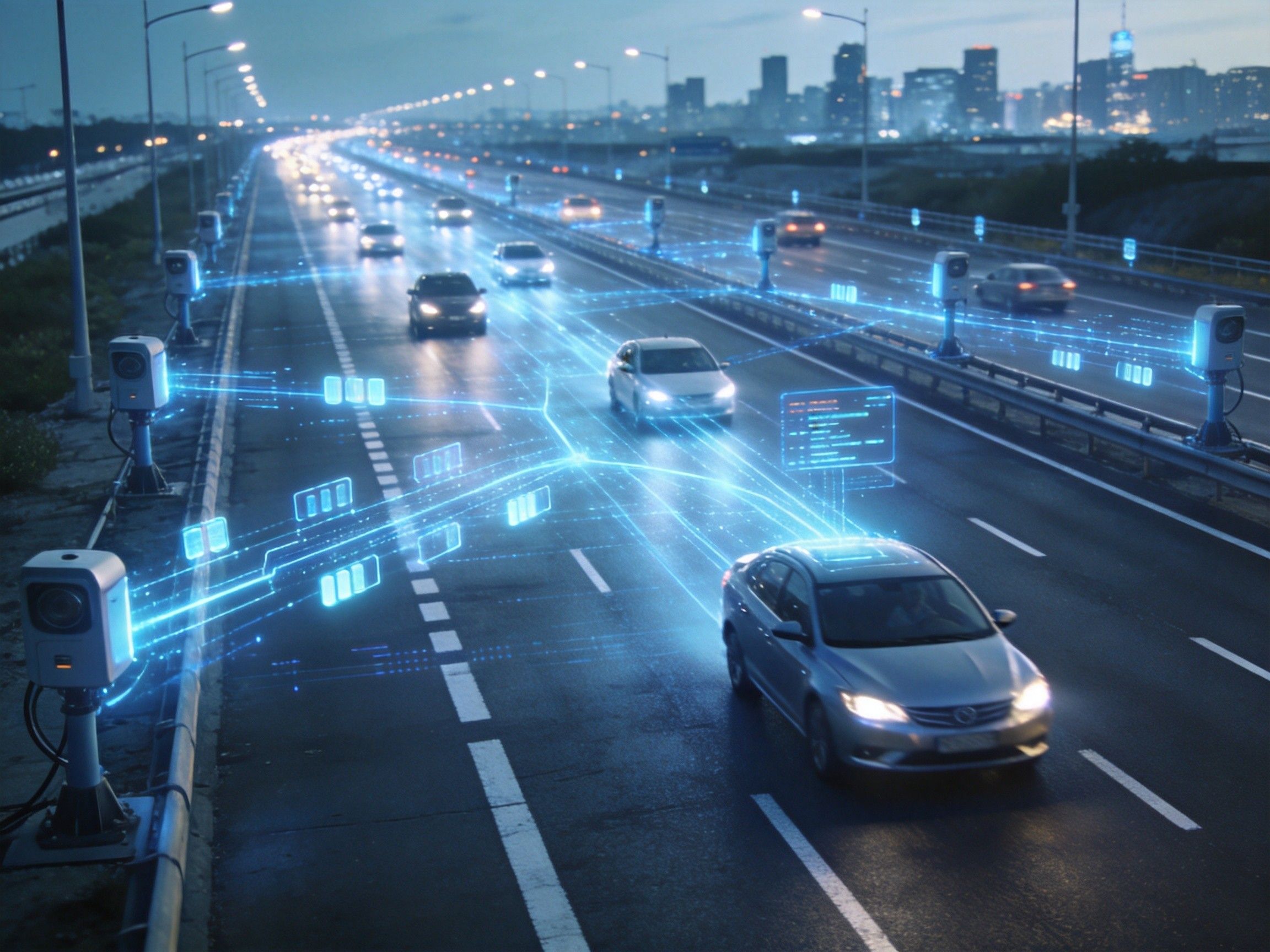 Smart highway with V2X communication sensors