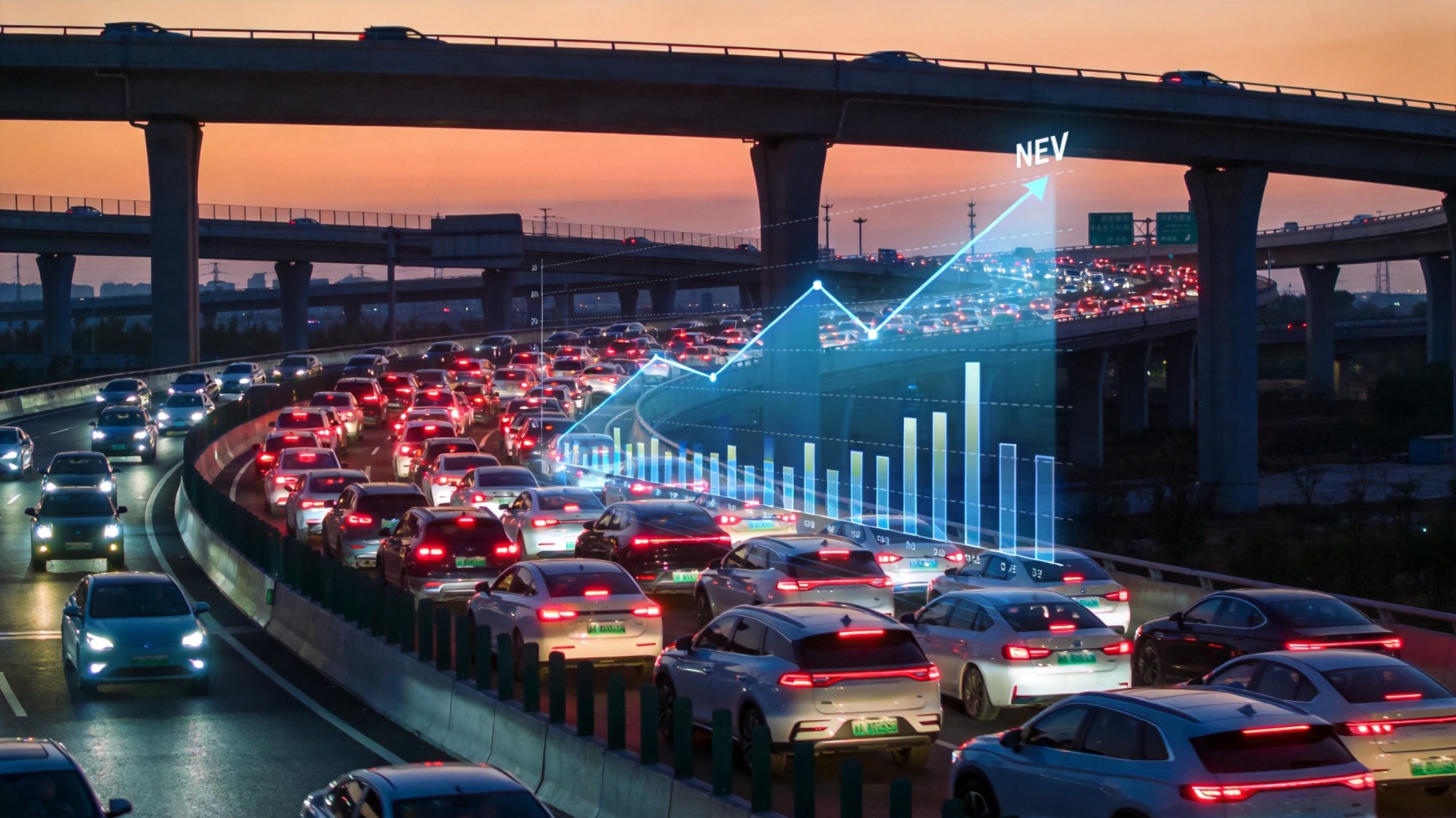 Chinese NEV charging station at dusk